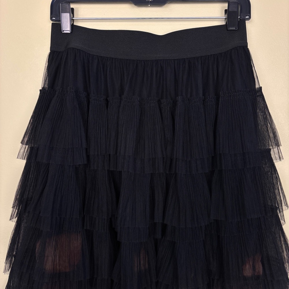 MAJE Josepha Layered Tulle Midi Skirt In Black Women Size 40 Large Casual Party - Picture 4 of 12